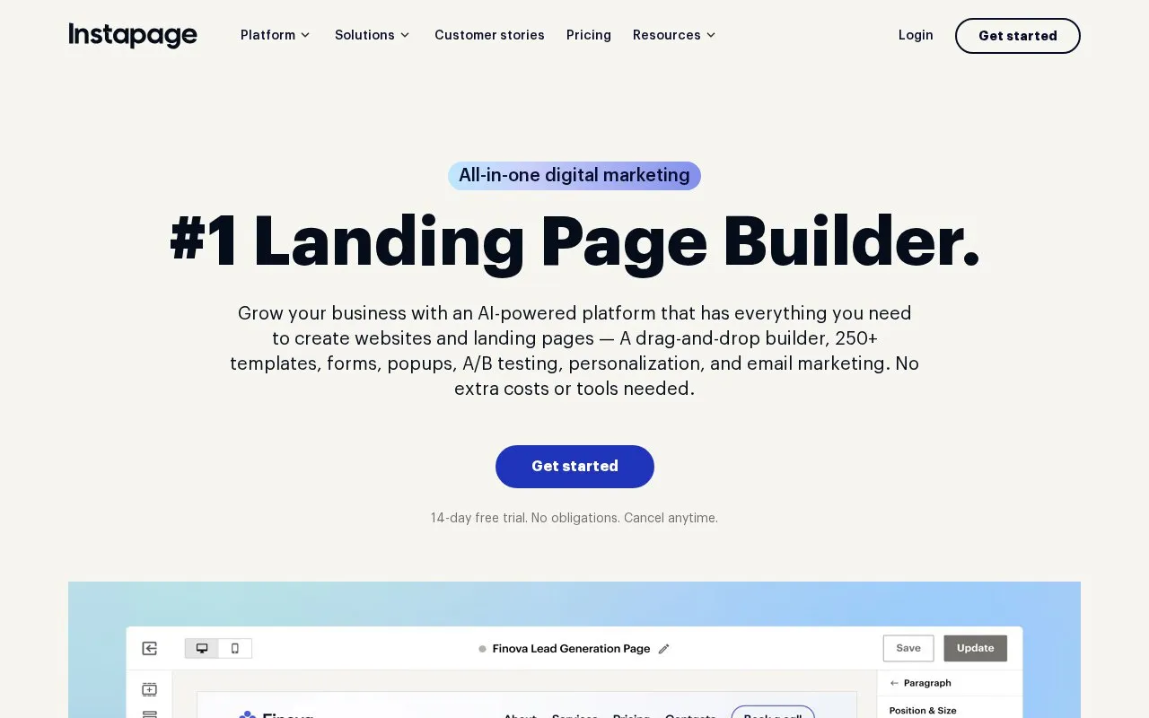 Instapage homepage screenshot