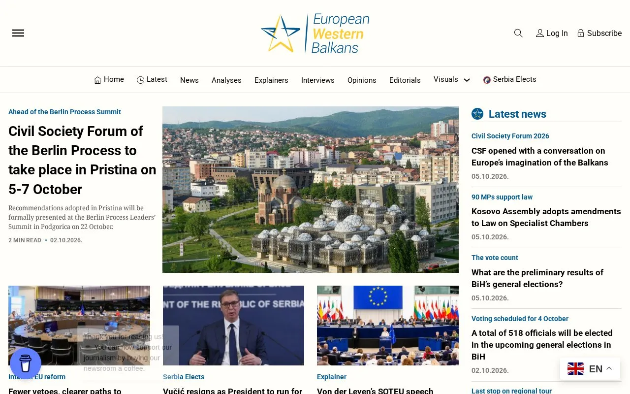 European Western Balkans homepage screenshot