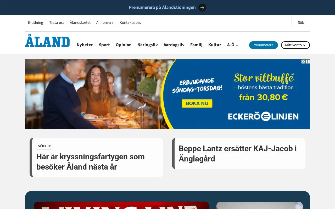 Ålandstidningen homepage screenshot