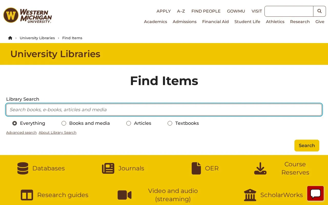 WMU Digital Collections homepage screenshot