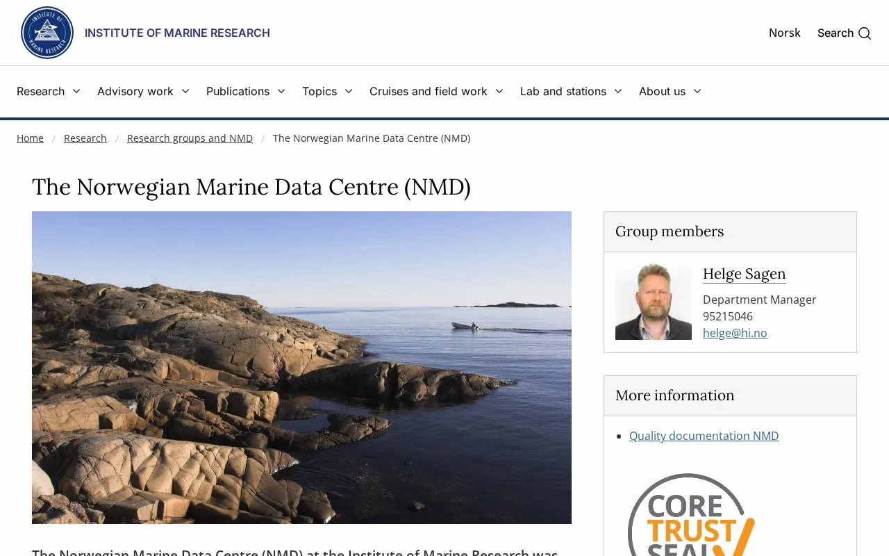 Norwegian Marine Data Center homepage screenshot