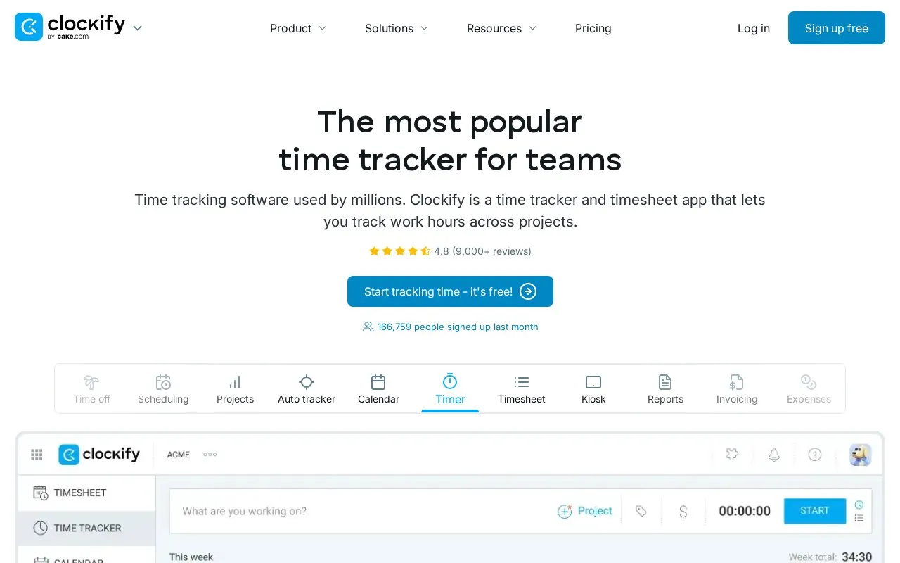 Clockify homepage screenshot