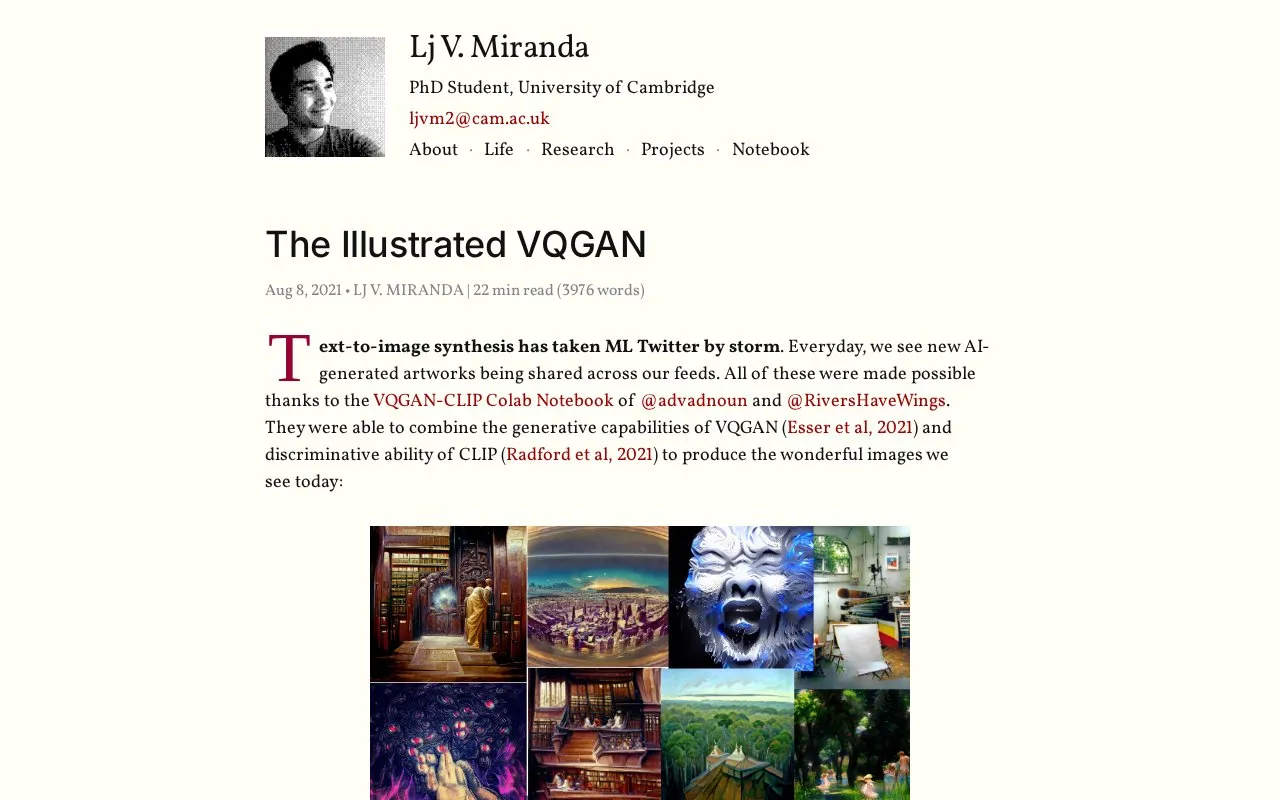 The Illustrated VQGAN homepage screenshot
