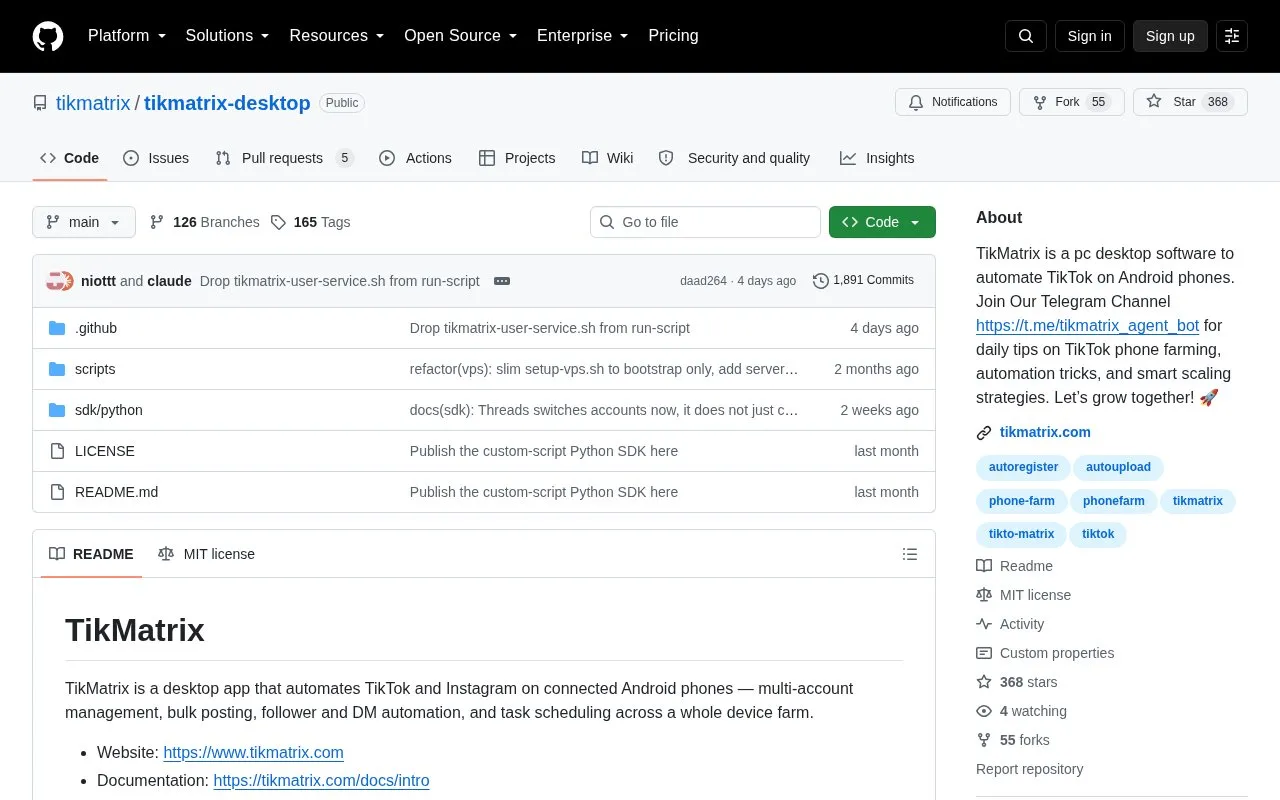 tikmatrix-desktop homepage screenshot