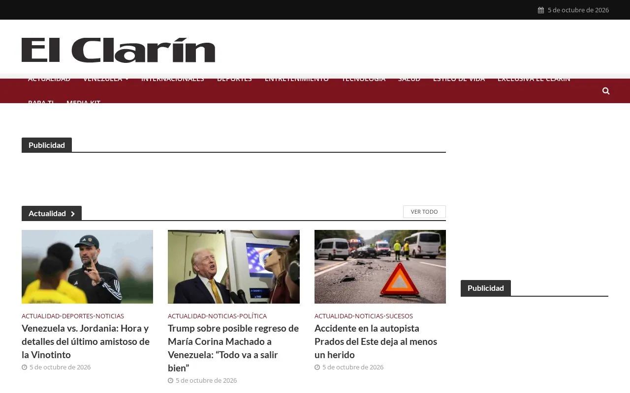 Diario El Clarín homepage screenshot