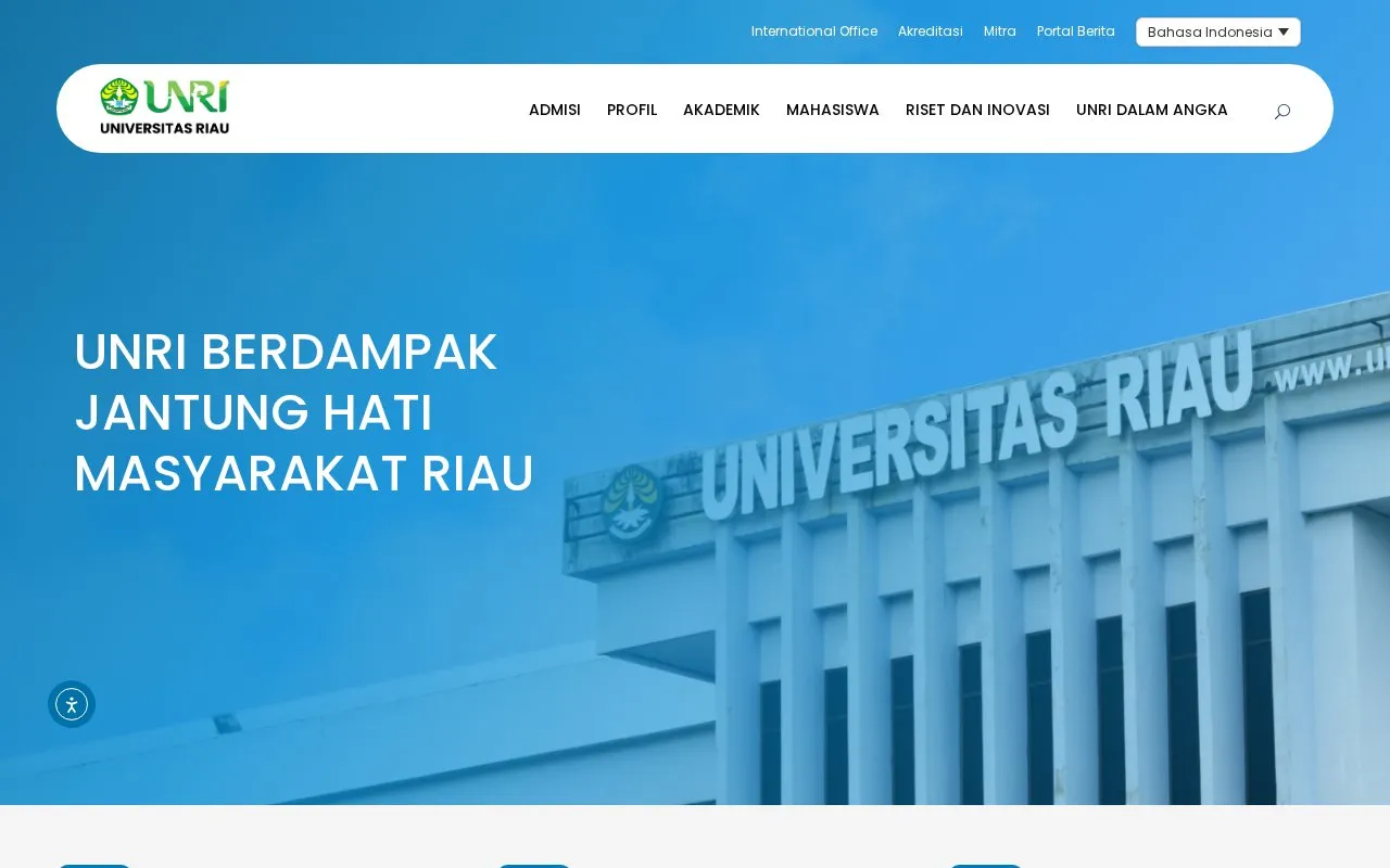 Riau University homepage screenshot
