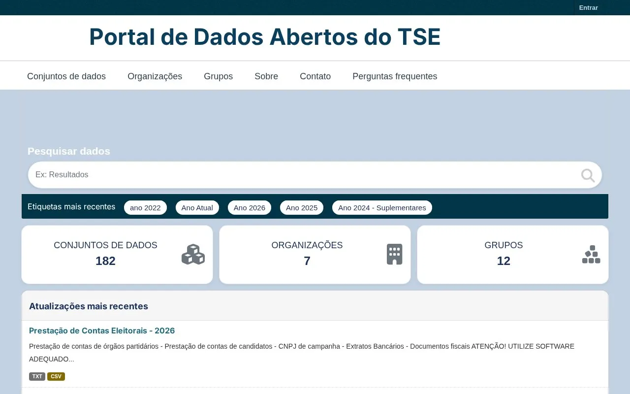 Open Data Portal of TSE homepage screenshot