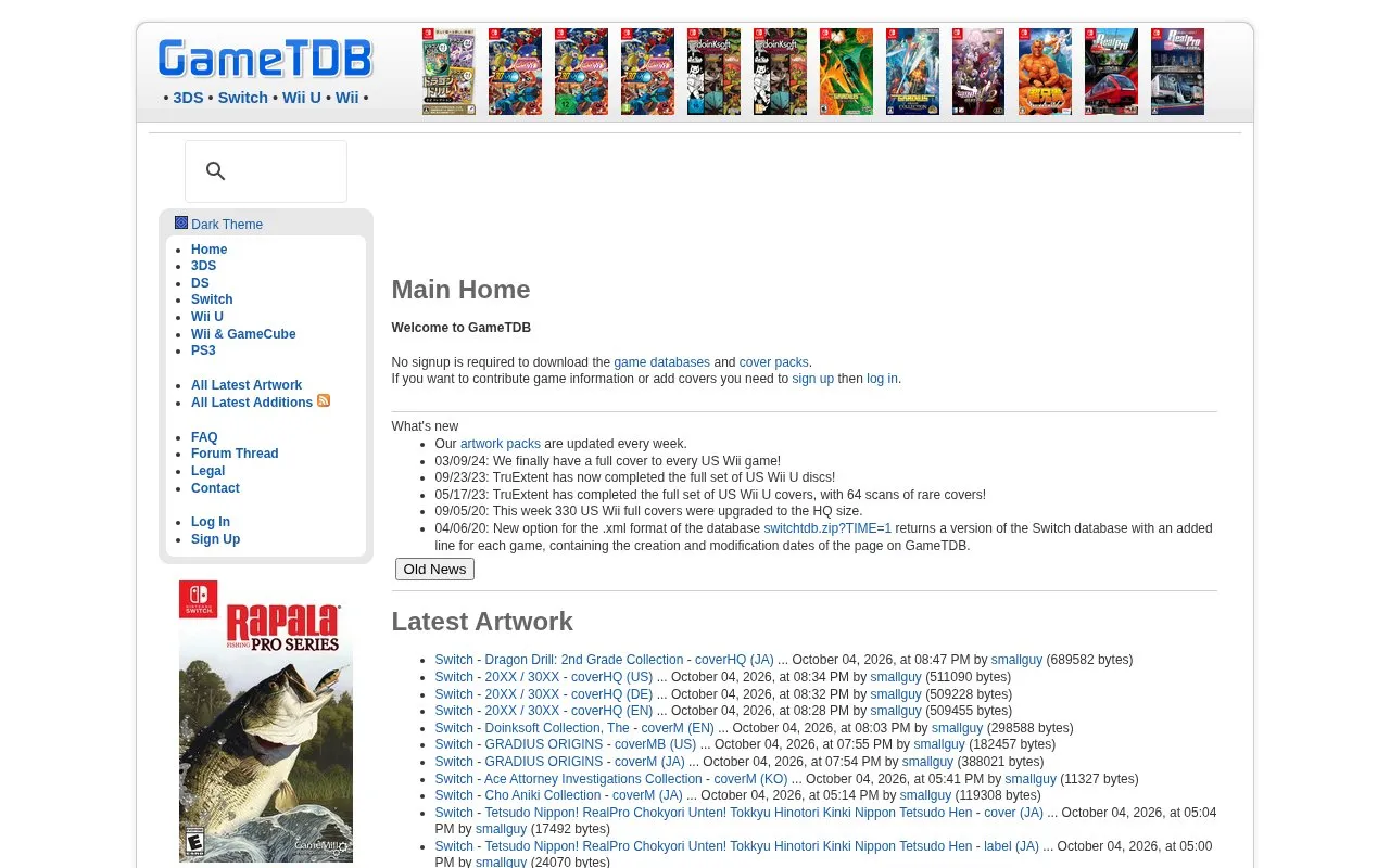 GameTDB homepage screenshot