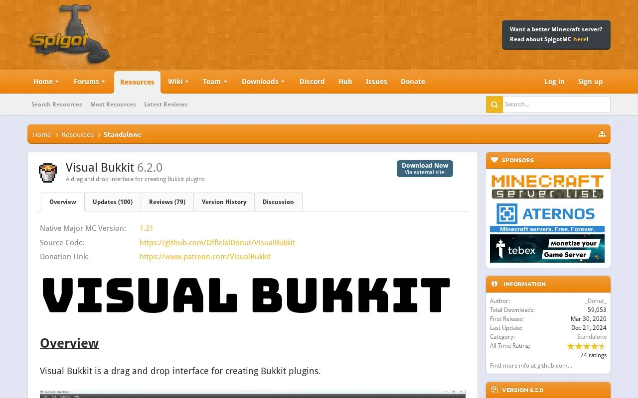Visual Bukkit homepage screenshot