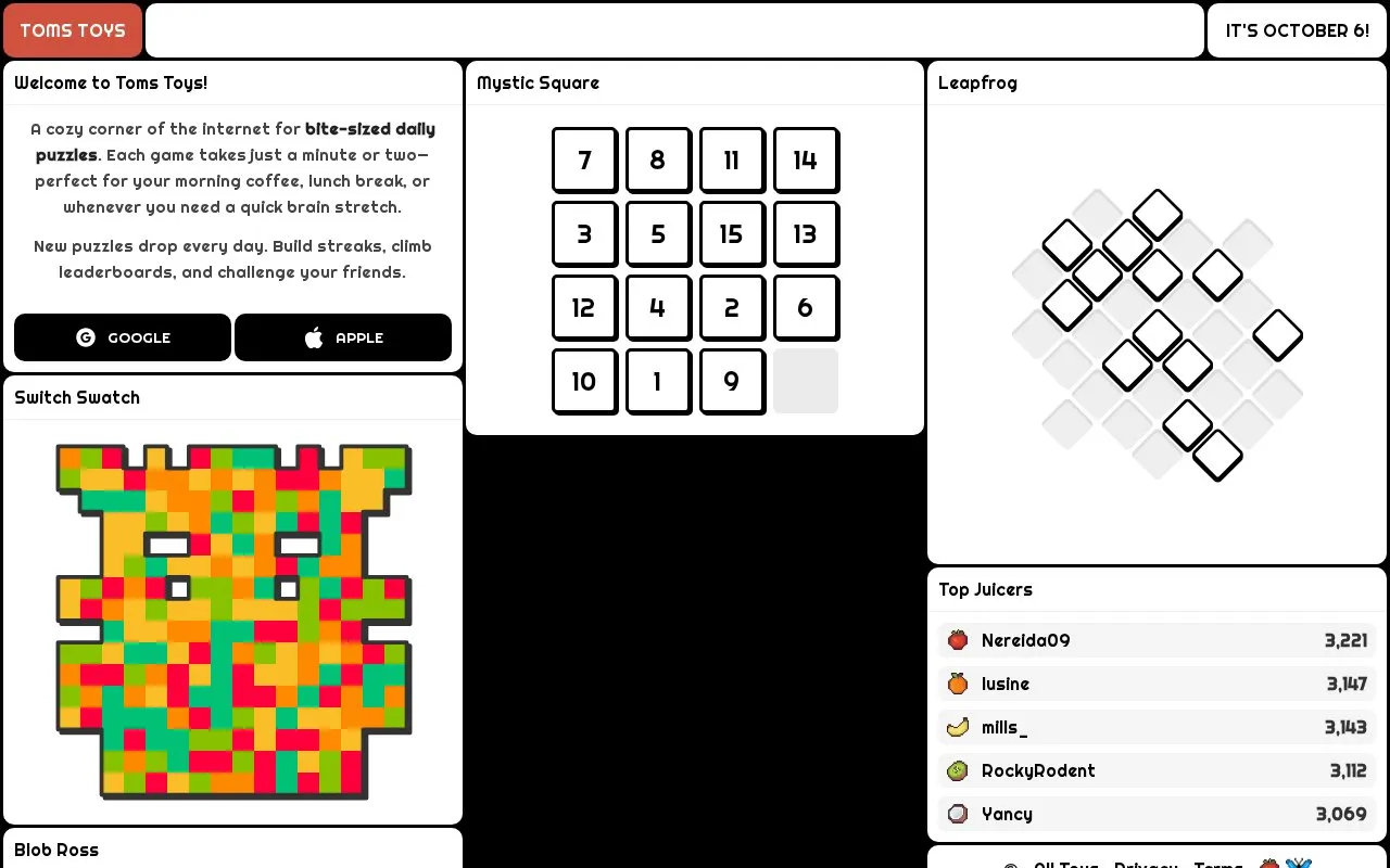 Toms Toys homepage screenshot