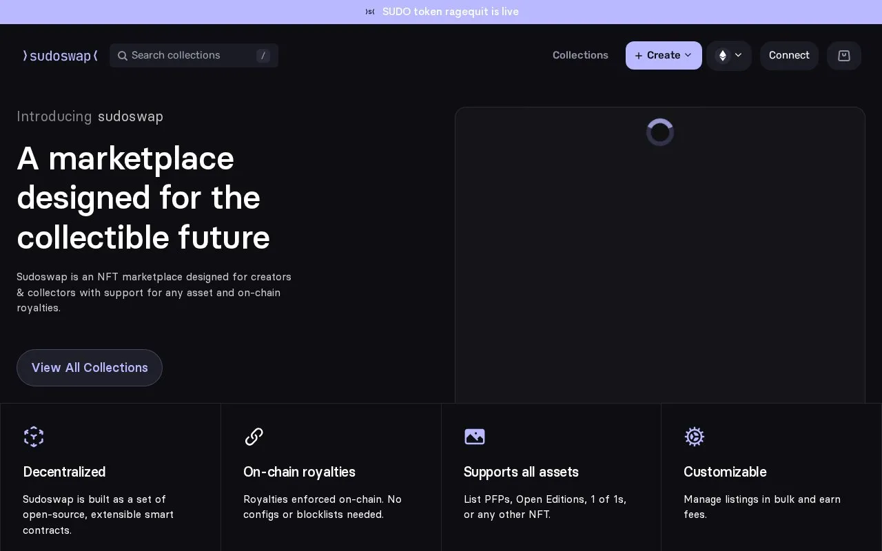 Sudoswap V1 homepage screenshot