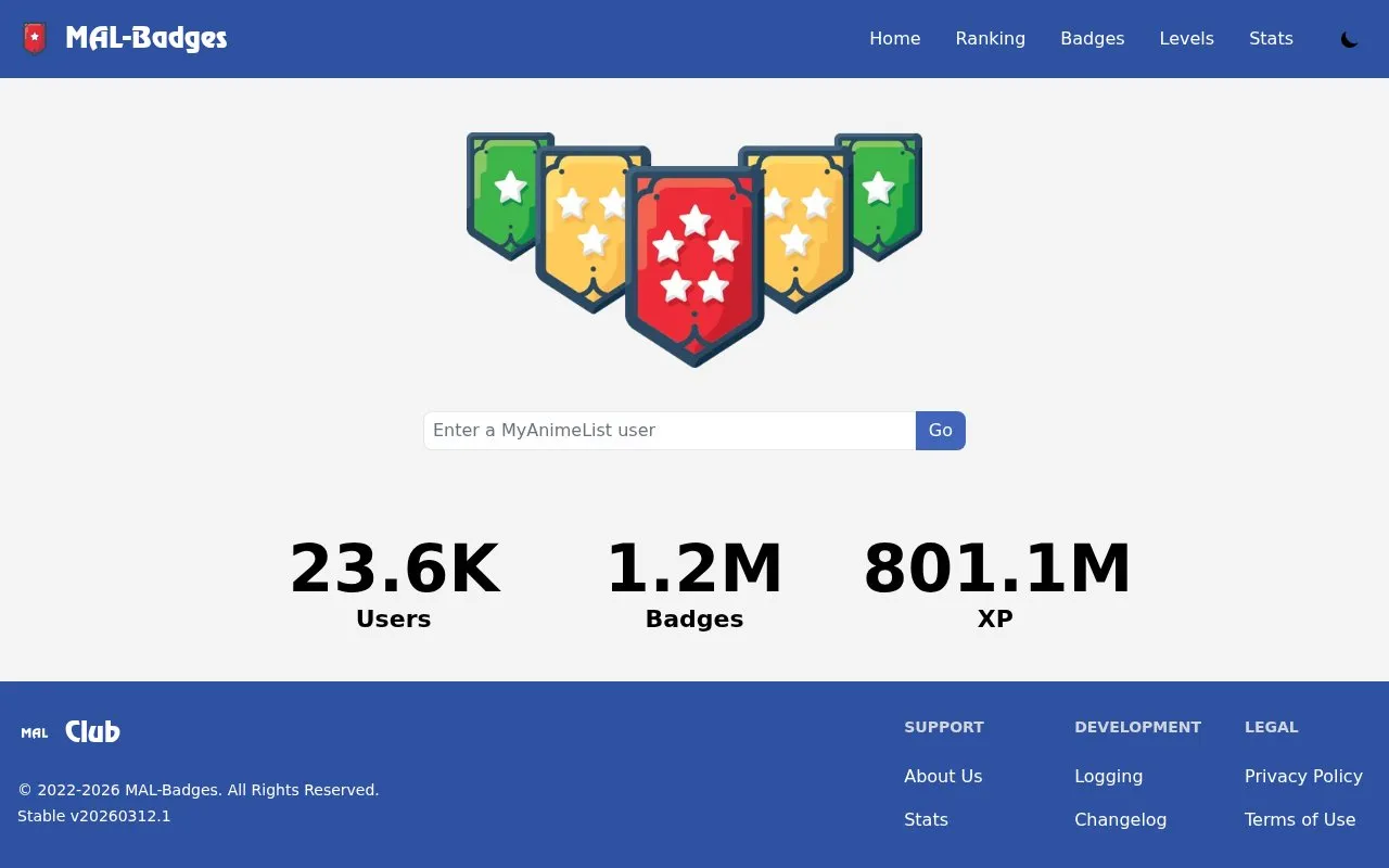Stats / Badges homepage screenshot