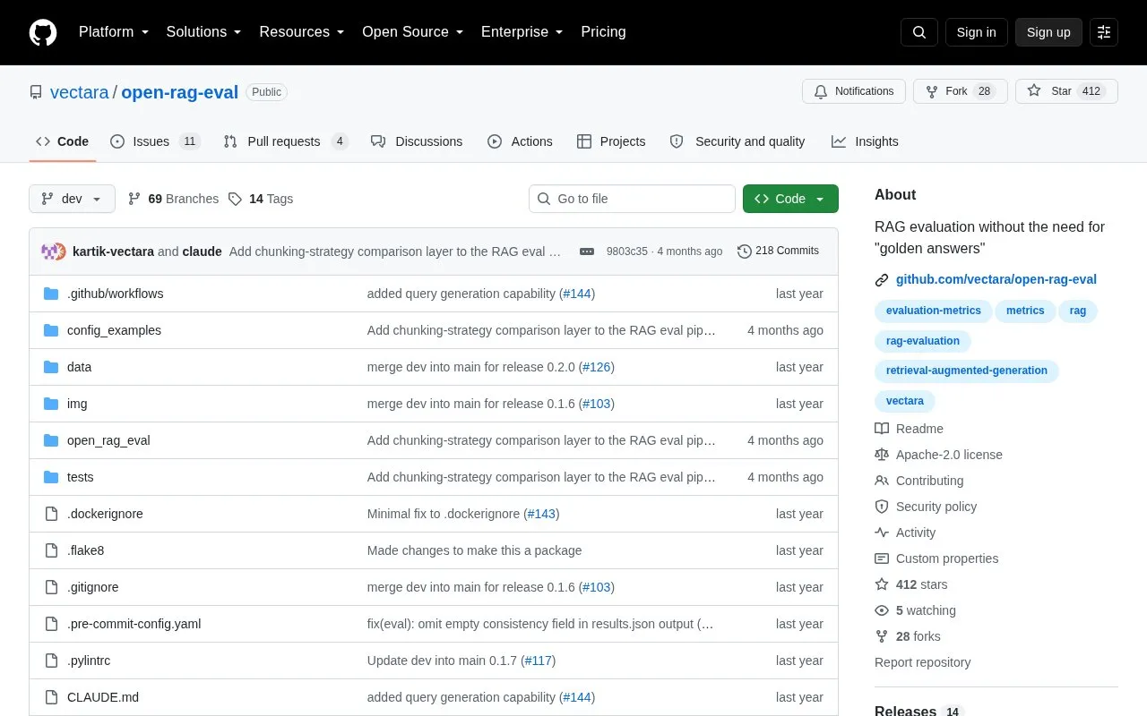 Open-RAG-Eval homepage screenshot