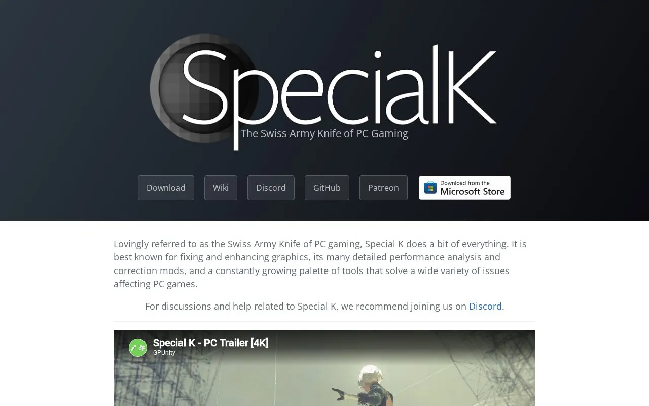 SpecialK homepage screenshot