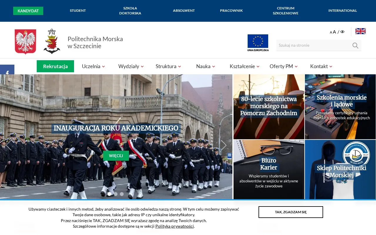 Maritime University of Szczecin homepage screenshot