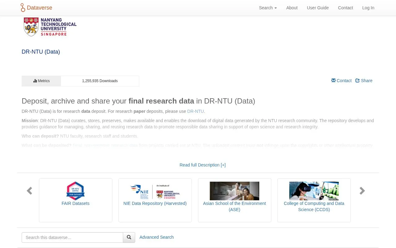 DR-NTU (Data) homepage screenshot
