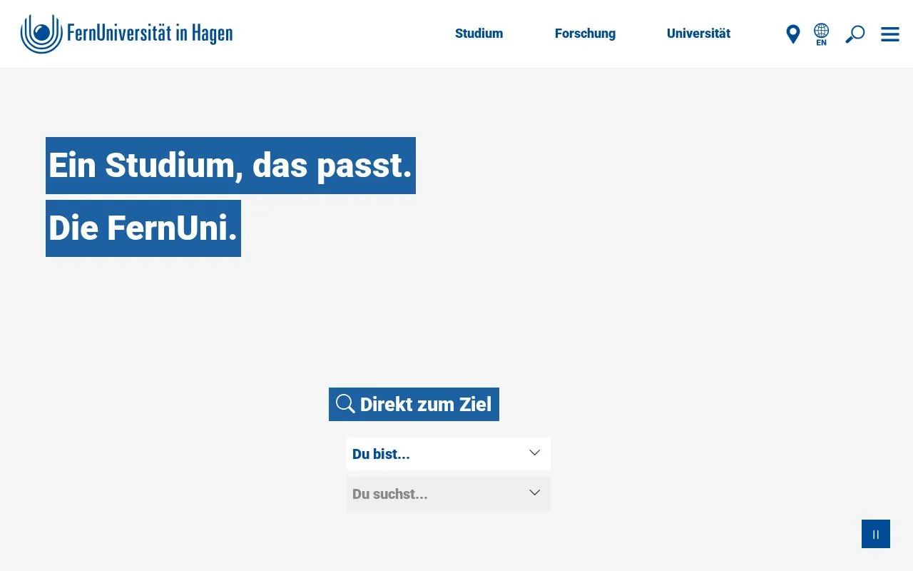 FernUniversitat in Hagen homepage screenshot
