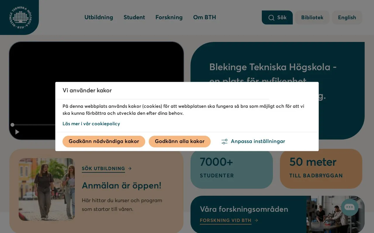 Blekinge Institute of Technology homepage screenshot