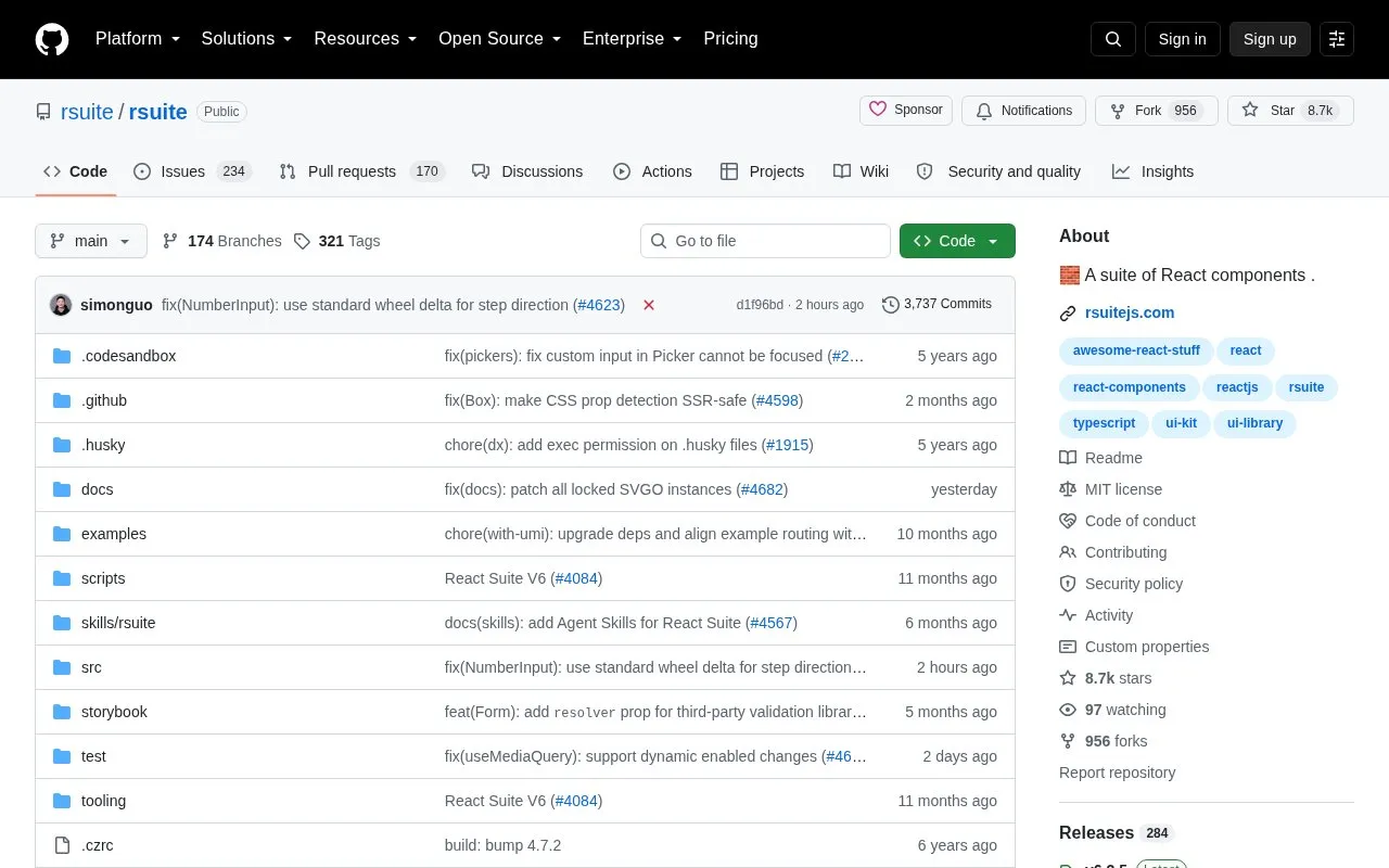Rsuite homepage screenshot