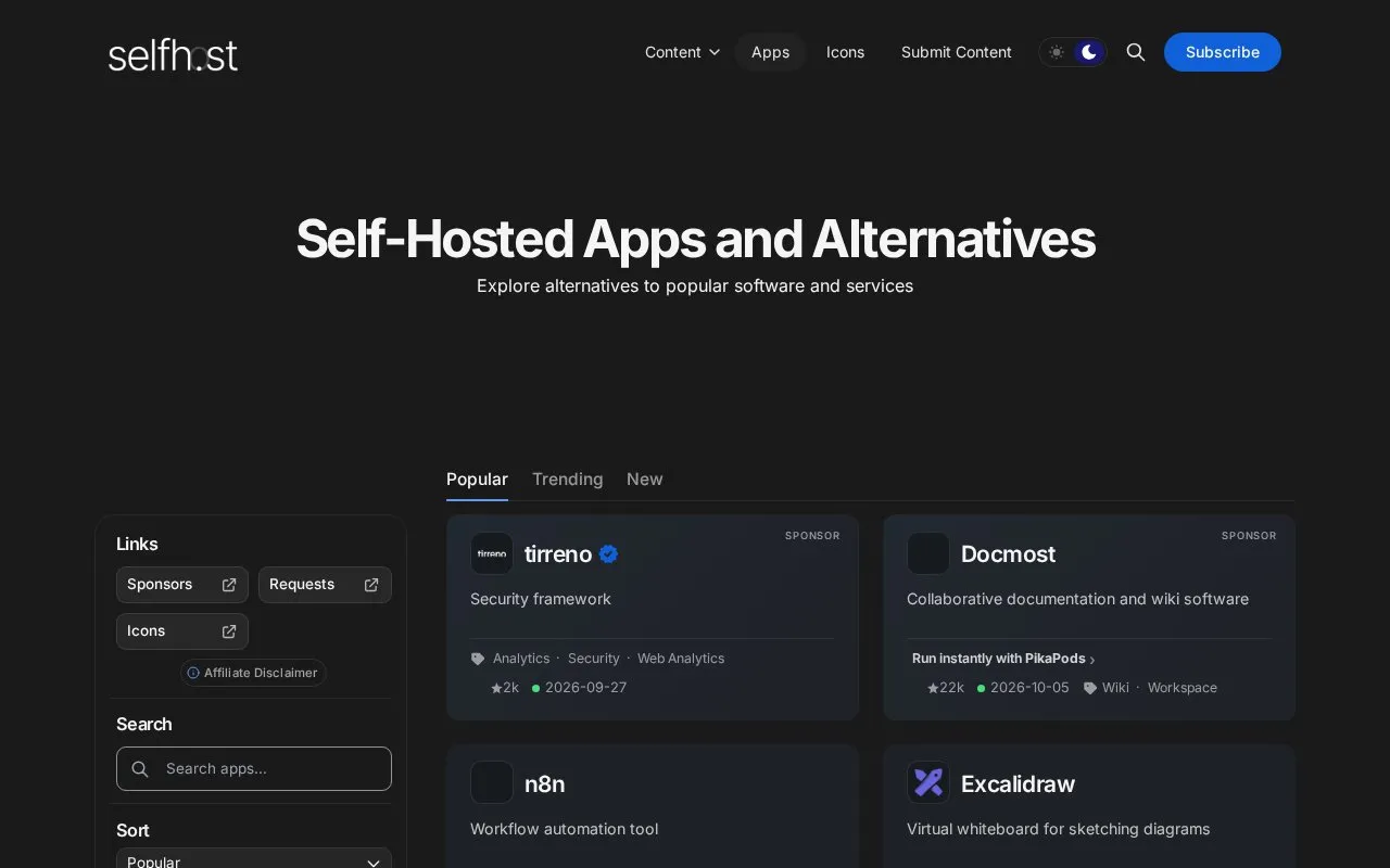 selfh.st homepage screenshot