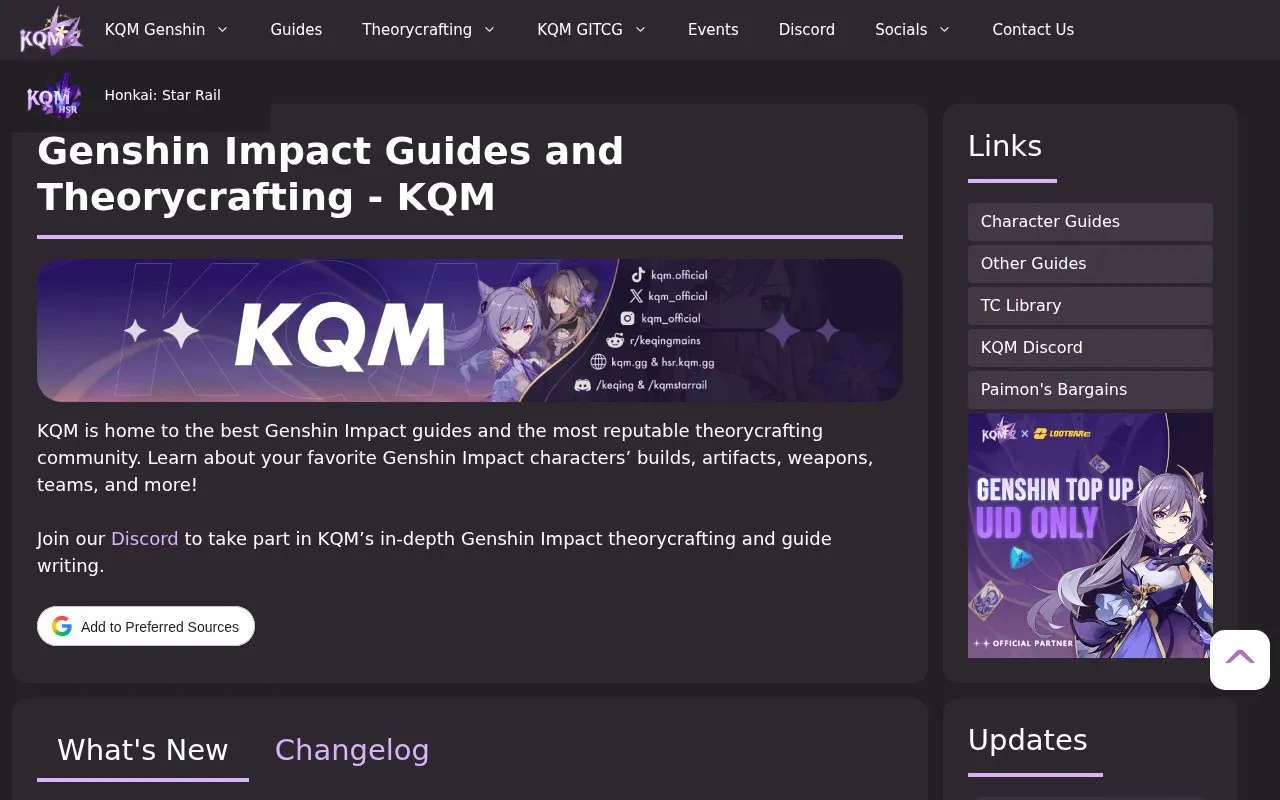 Keqingmains homepage screenshot