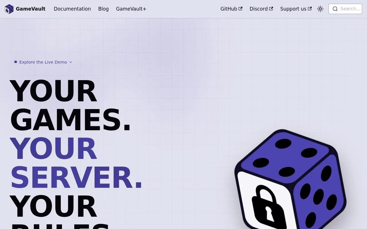 GameVault homepage screenshot
