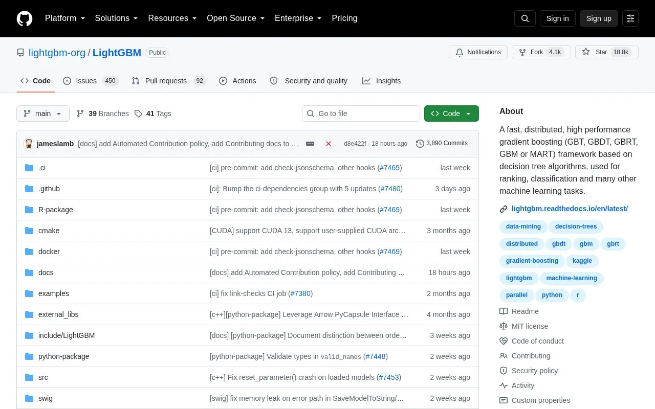 LightGBM homepage screenshot