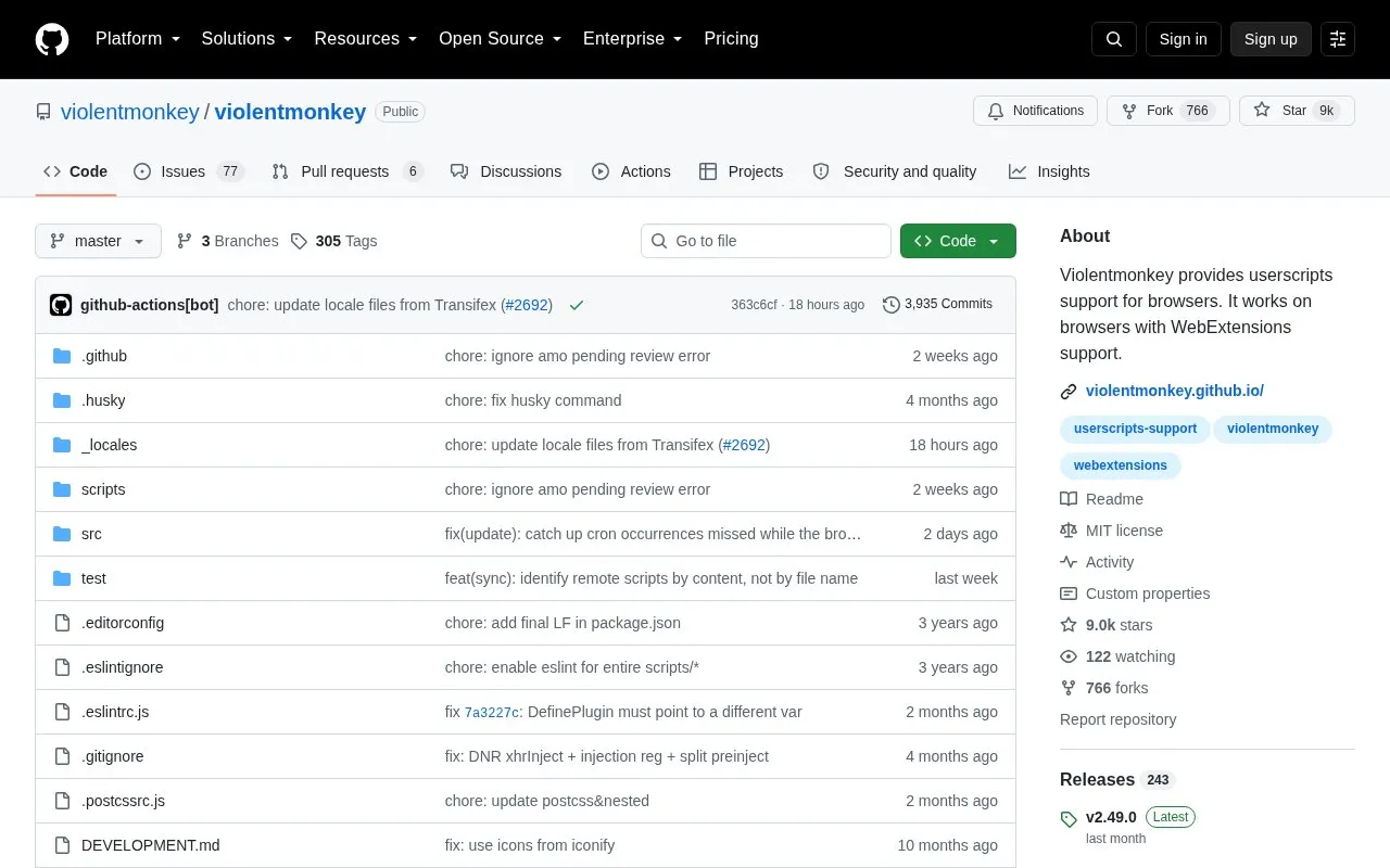 Violentmonkey homepage screenshot