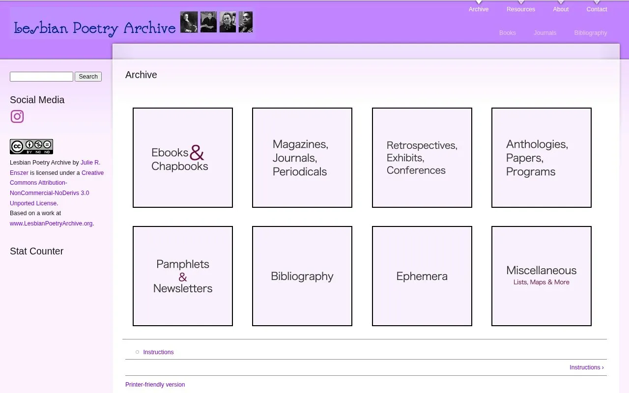 Lesbian Poetry Archive homepage screenshot
