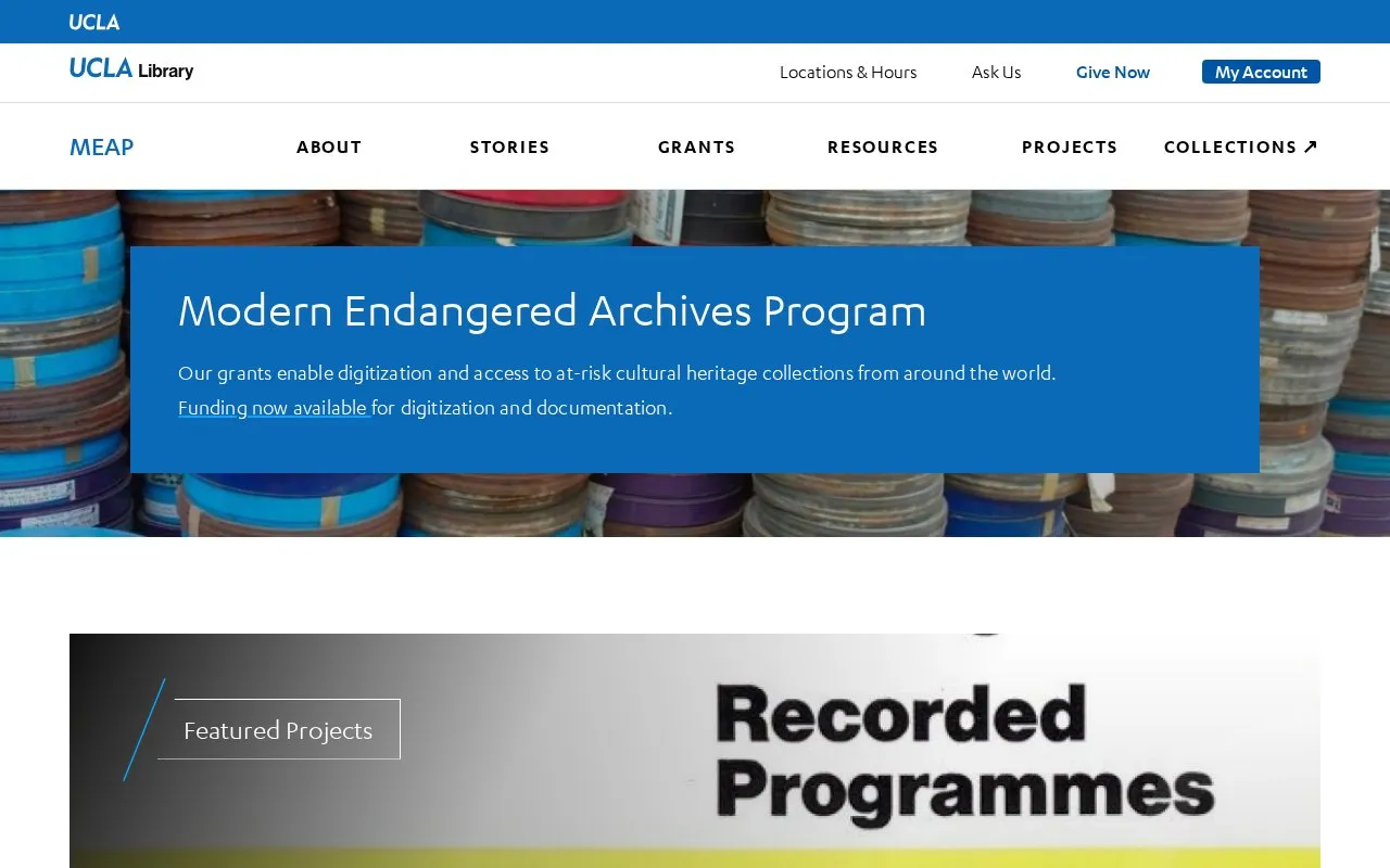Modern Endangered Archives Program homepage screenshot