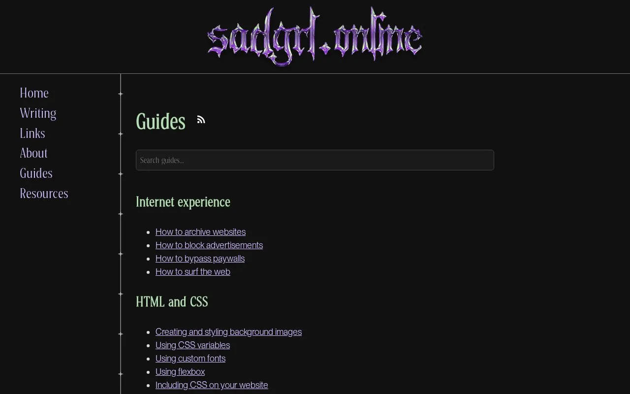learn.sadgrl.online homepage screenshot