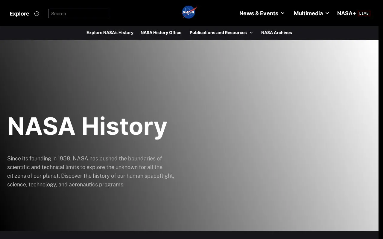 History homepage screenshot