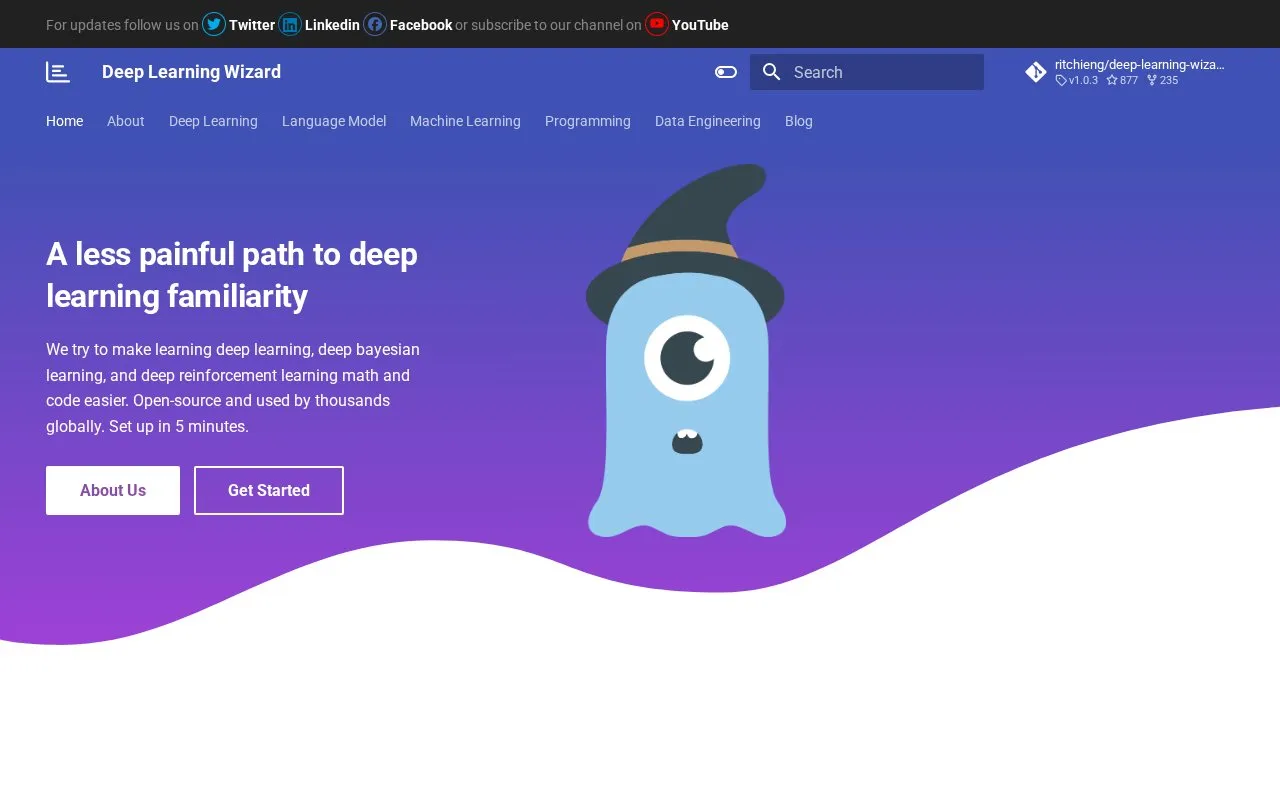 DeepLearningWizard homepage screenshot