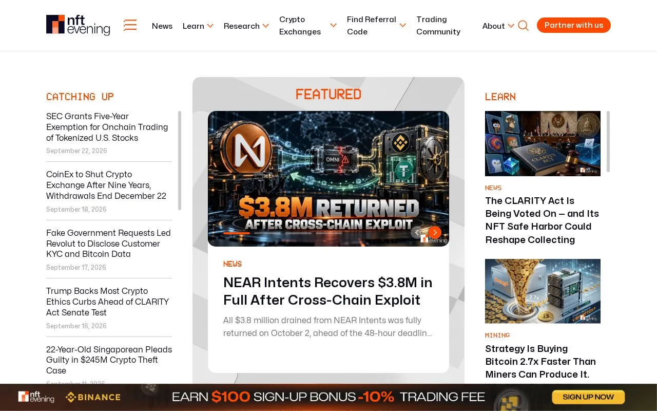 NFT Evening homepage screenshot