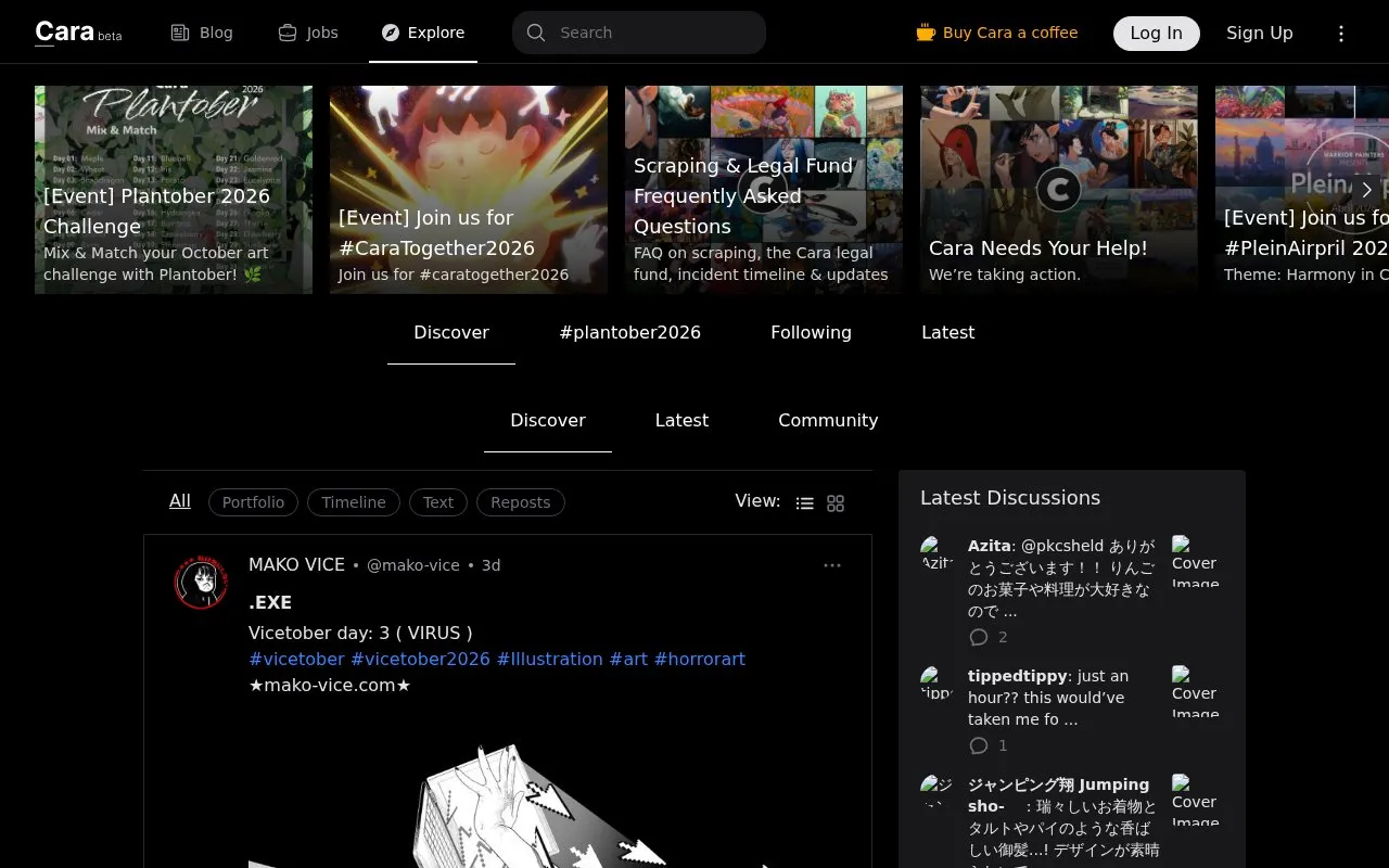 Cara homepage screenshot
