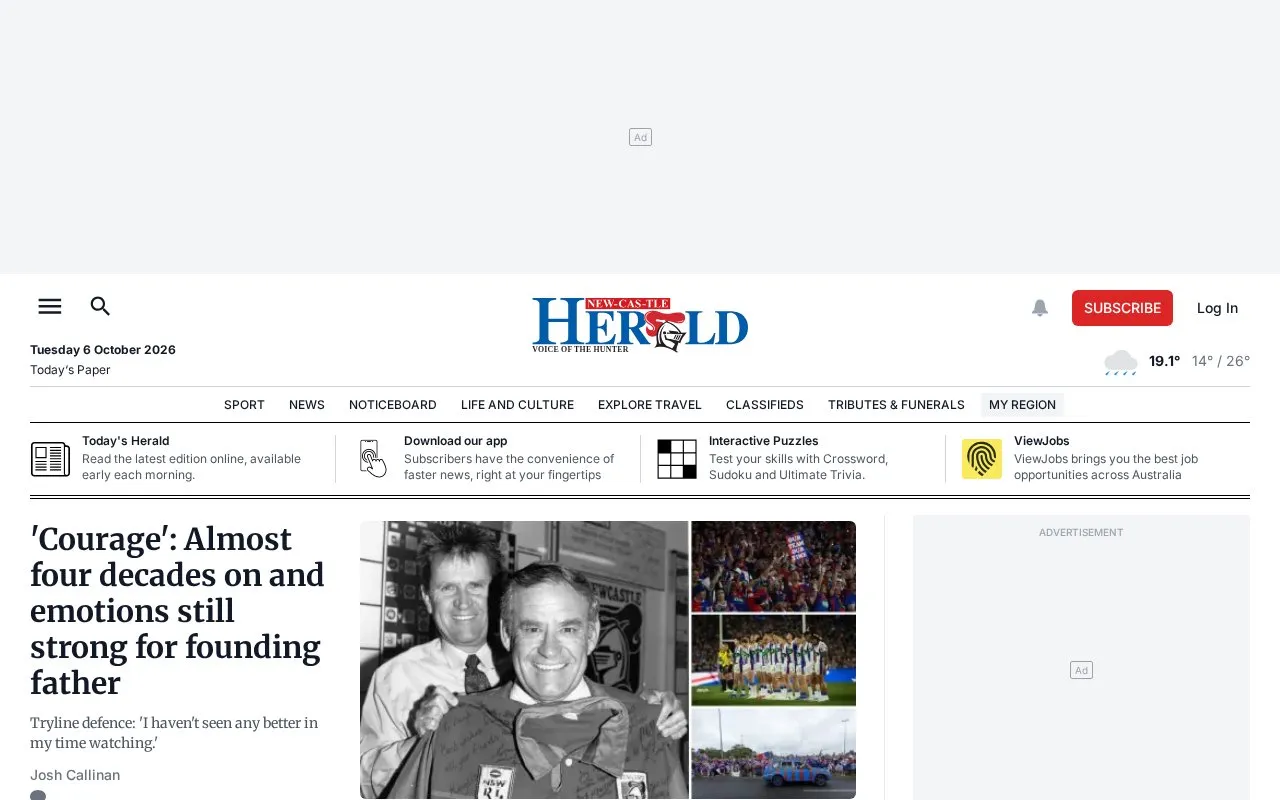 The Newcastle Herald homepage screenshot