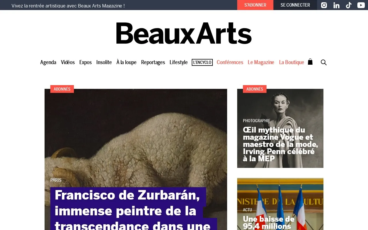 Beaux Arts magazine homepage screenshot