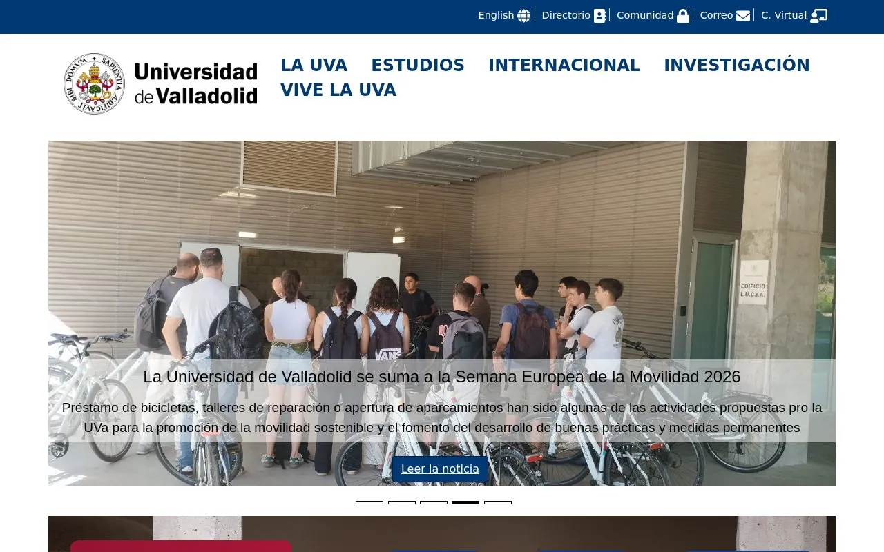 Universidad de Valladolid homepage screenshot