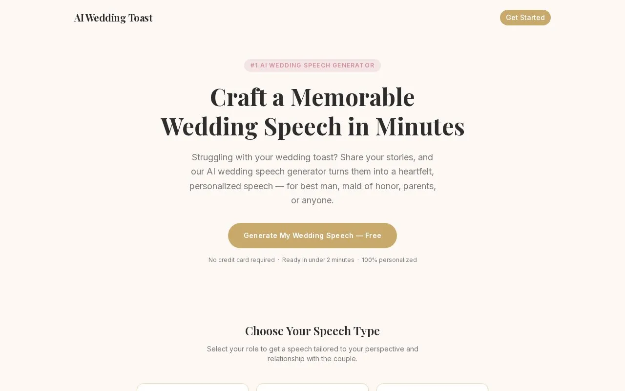 AI Wedding Toast homepage screenshot