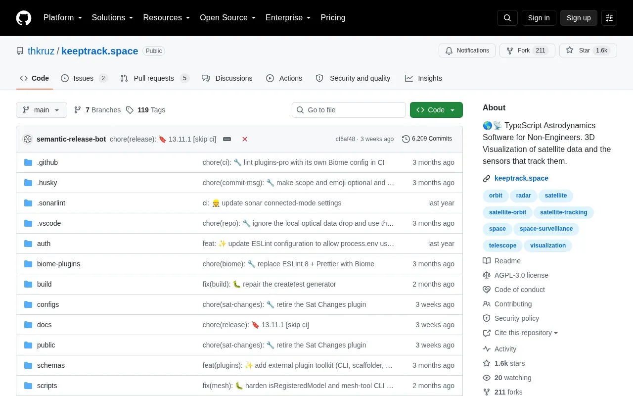 Keeptrack.space homepage screenshot