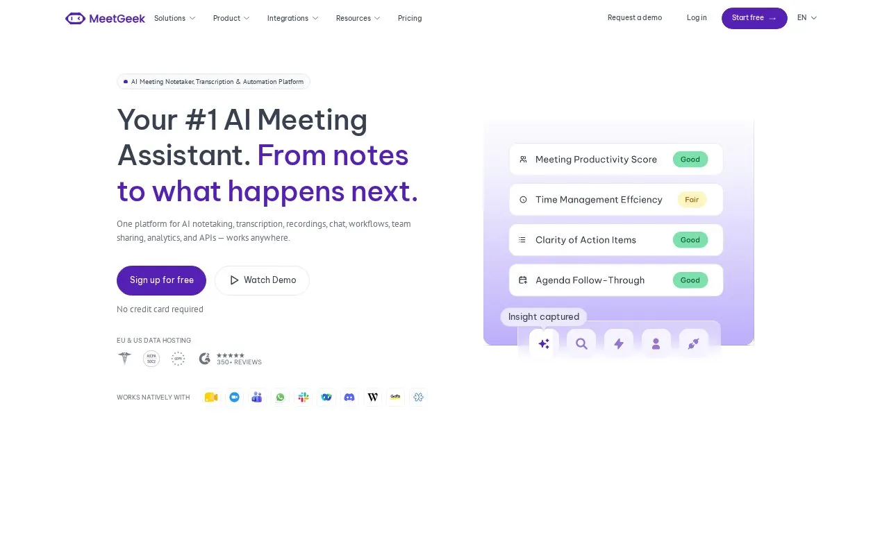 MeetGeek homepage screenshot
