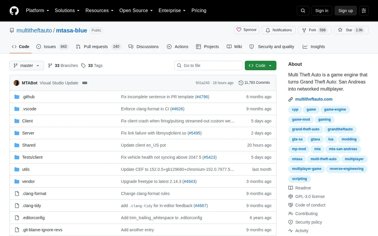 Mtasa Blue homepage screenshot