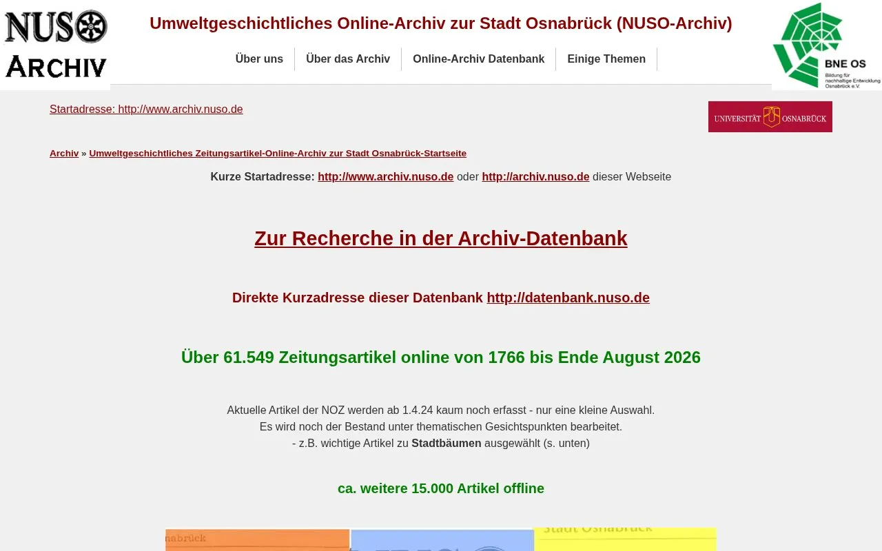 press archives on the environmental history of Osnabrück homepage screenshot