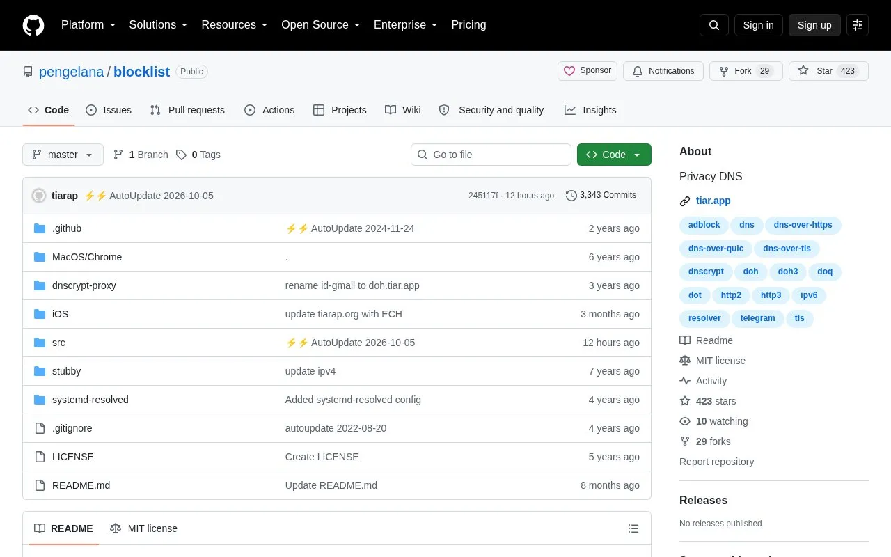Blocklist homepage screenshot