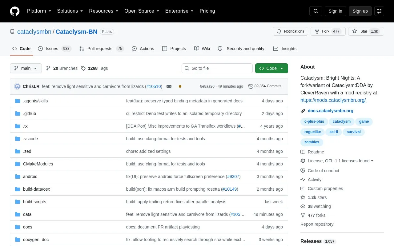 Cataclysm: Bright Nights homepage screenshot