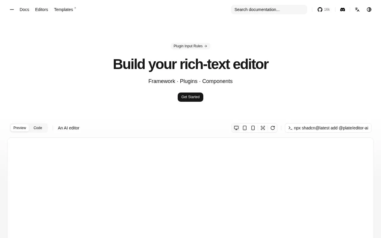 Plate homepage screenshot
