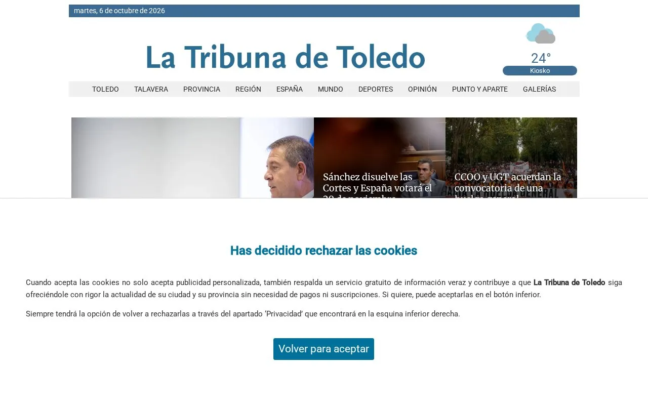 La Tribuna de Toledo homepage screenshot