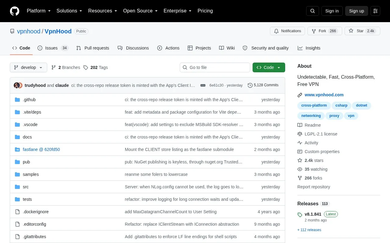 VpnHood homepage screenshot