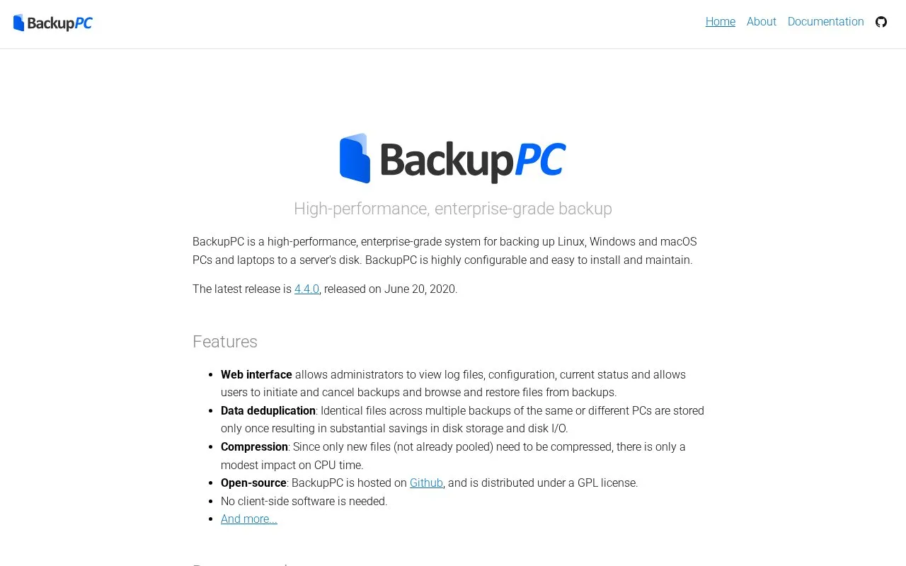 BackupPC homepage screenshot
