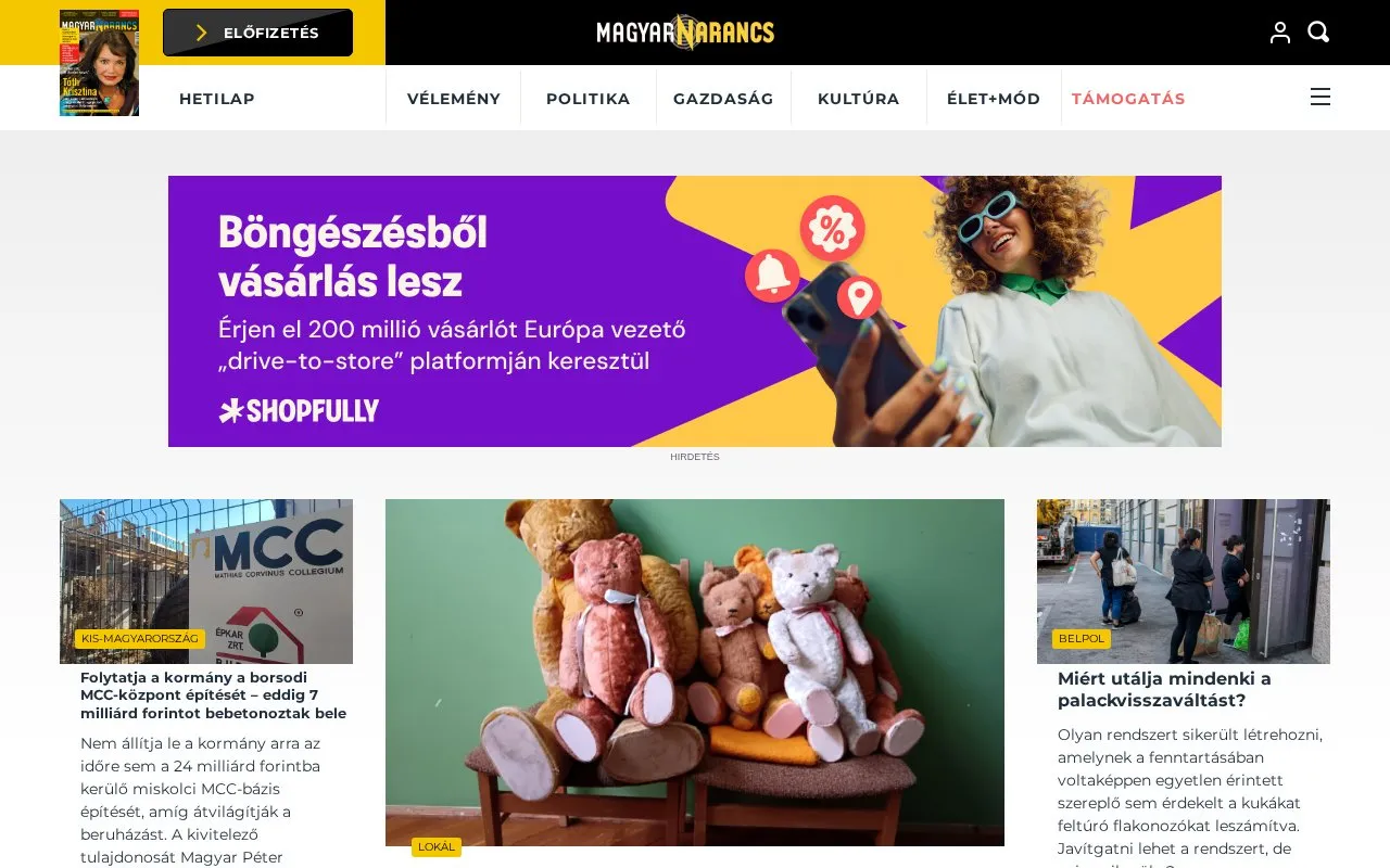 Magyar Narancs homepage screenshot